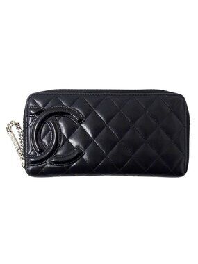 Chanel Wallet Cambon Long Lambskin Black Silver